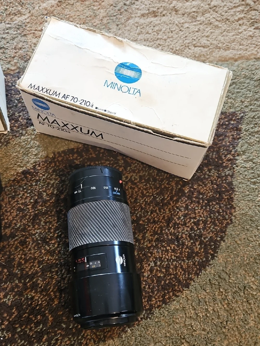 Minolta 35mm Camera With Flash And Telephoto Lense